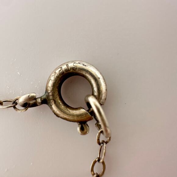 Antique Art Deco sterling silver iris glass solitaire pendant 15.75" necklace - Picture 7 of 9